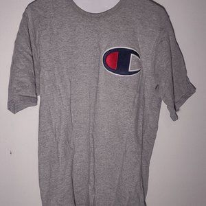 Champion t shirt men large grey embroidered big logo sz L